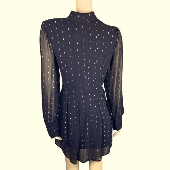 NWOT Catherine Malandrino Black/Platinum Chiffon Babydoll Dress Size 12 - Picture 2 of 9